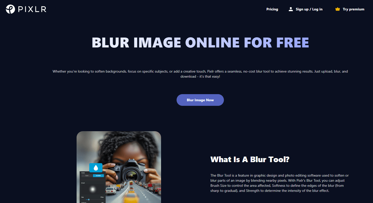 Pixlr blur image page.