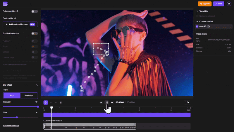 video preview showing blur