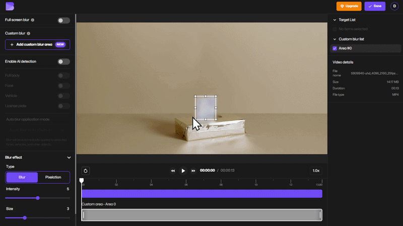 enabling keyframe mode to track a moving object.