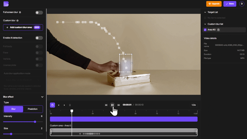 preview screen showing the moving object blurred in the video.