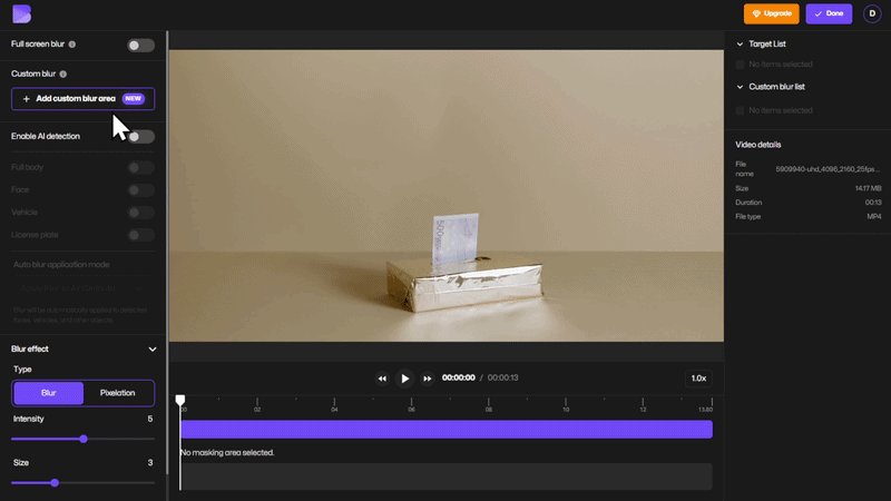selecting the Custom Blur tool to blur moving objects.