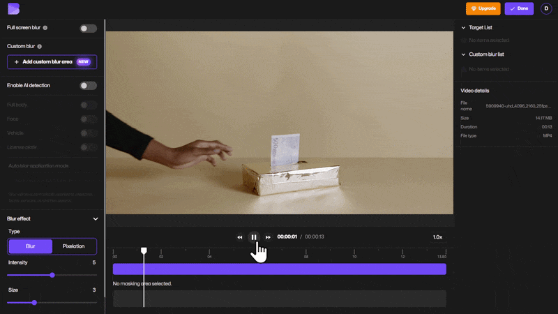 uploading a video to blur a moving object