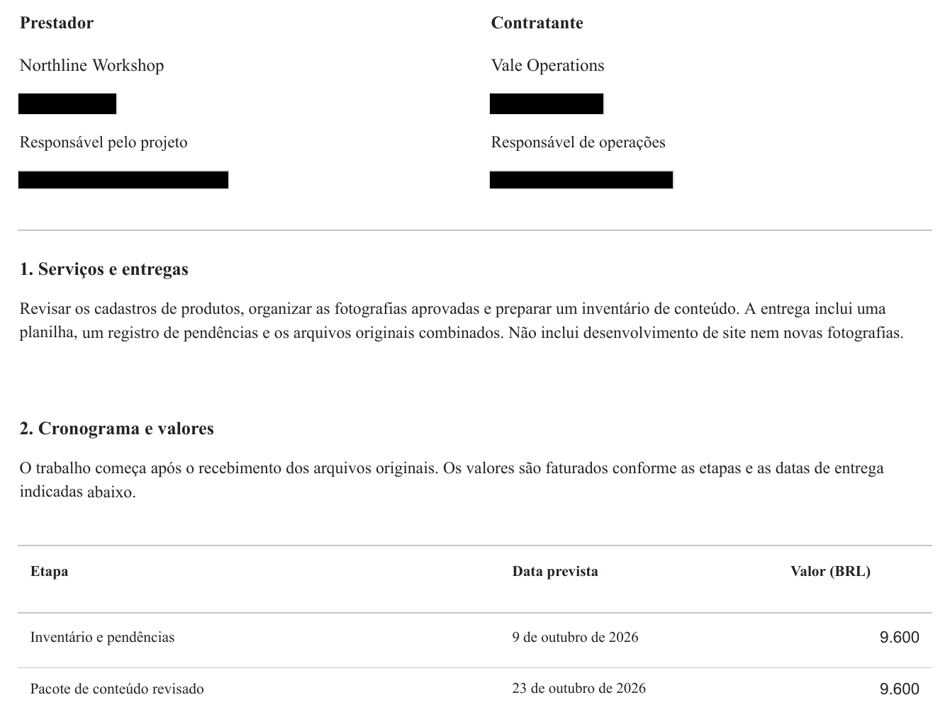 Compartilhar contratos — Dados ocultos